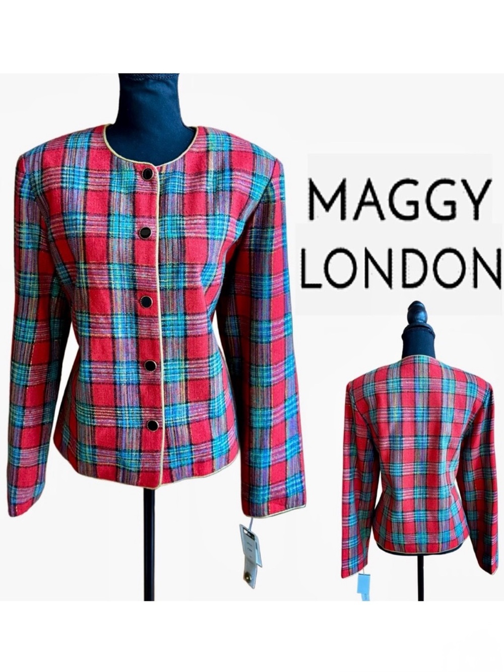 NWT Maggy London Silk Tartan Plaid Lined Jacket (14)